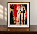Elongated Figures in Crimson and Gold