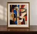 Framed Abstract Portrait on Wood Table