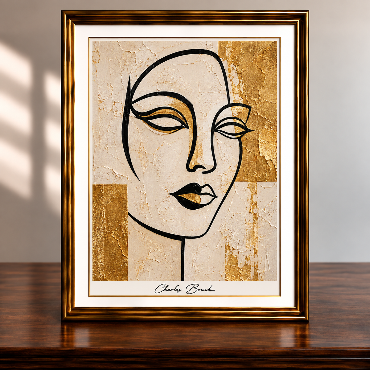 Framed Gold Line-Art Portrait