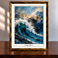 Framed Gold and Blue Ocean Wave