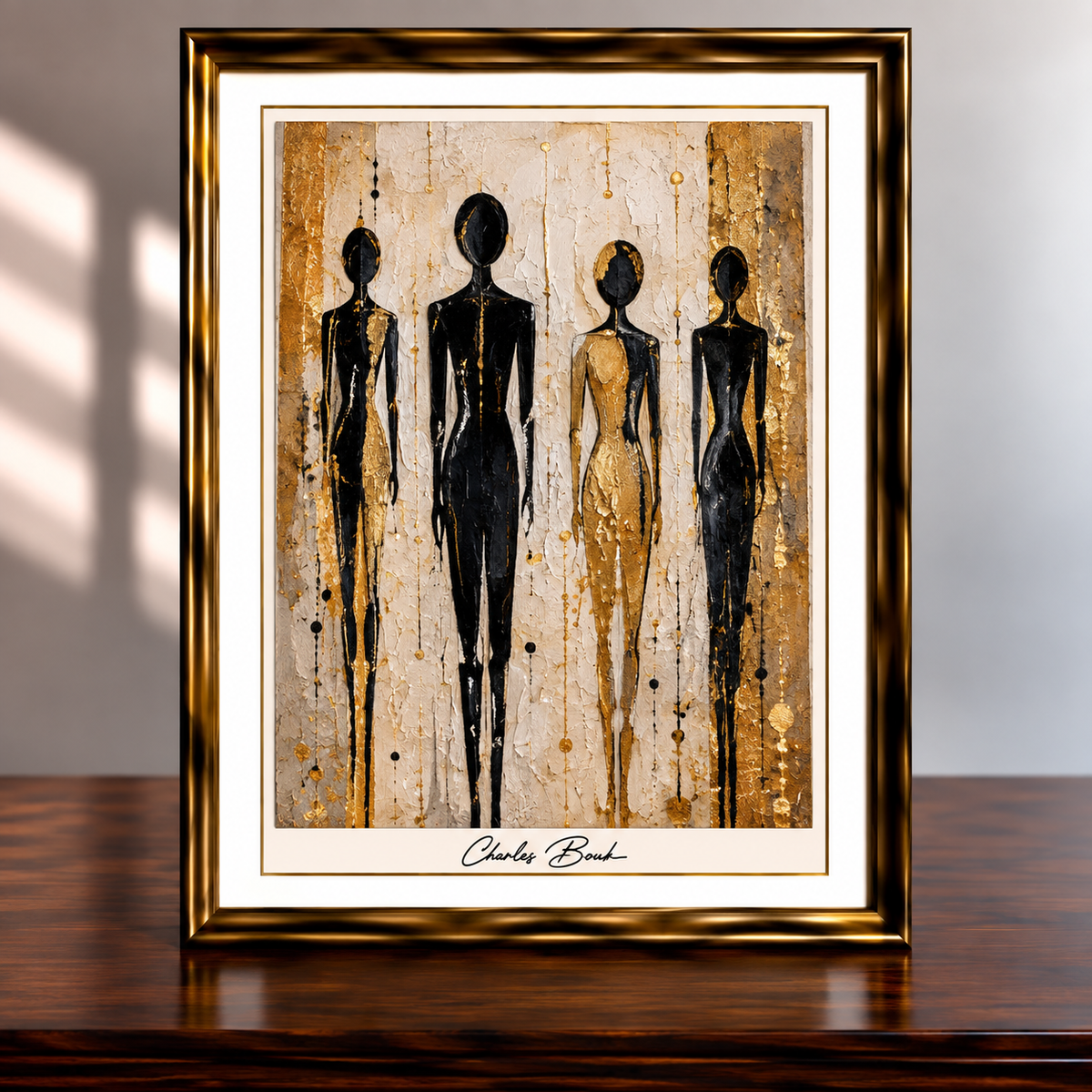 Framed Golden Figures Abstract Painting