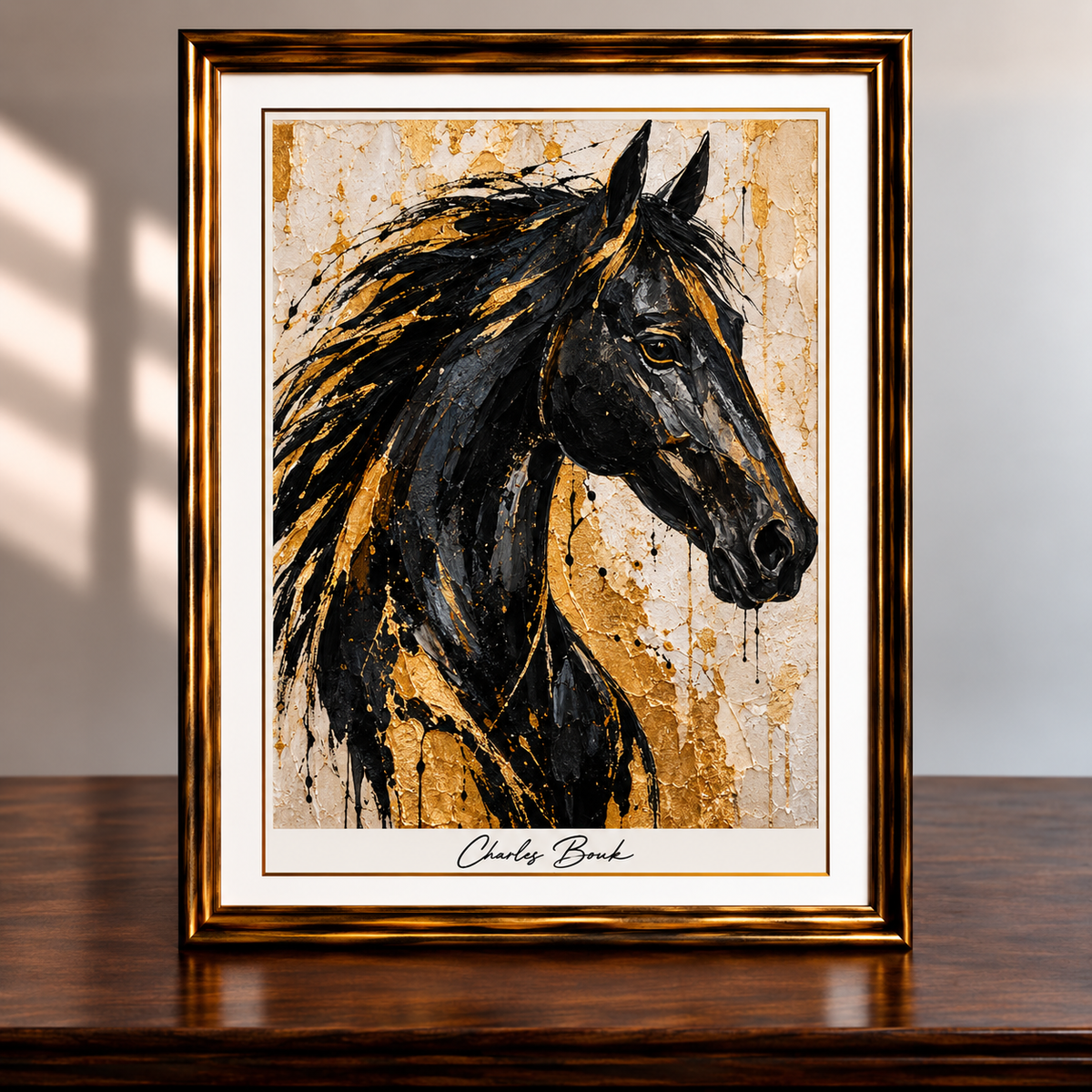Framed Golden Horse Portrait