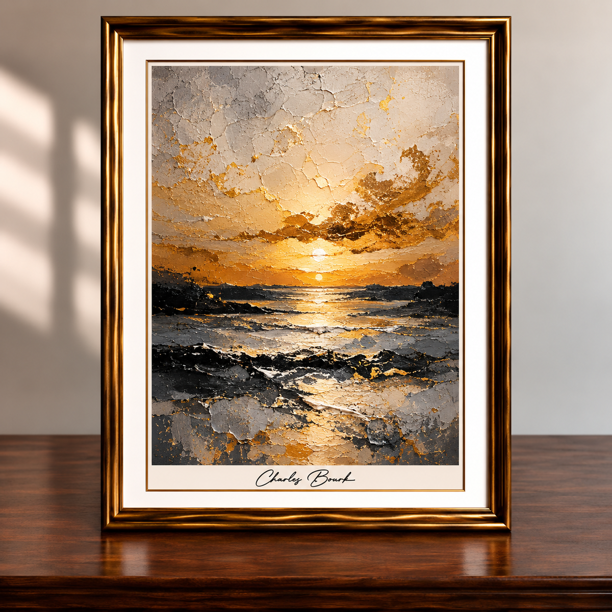 Framed Golden Sunset Seascape