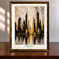 Gold-Framed Abstract Skyline Reflection