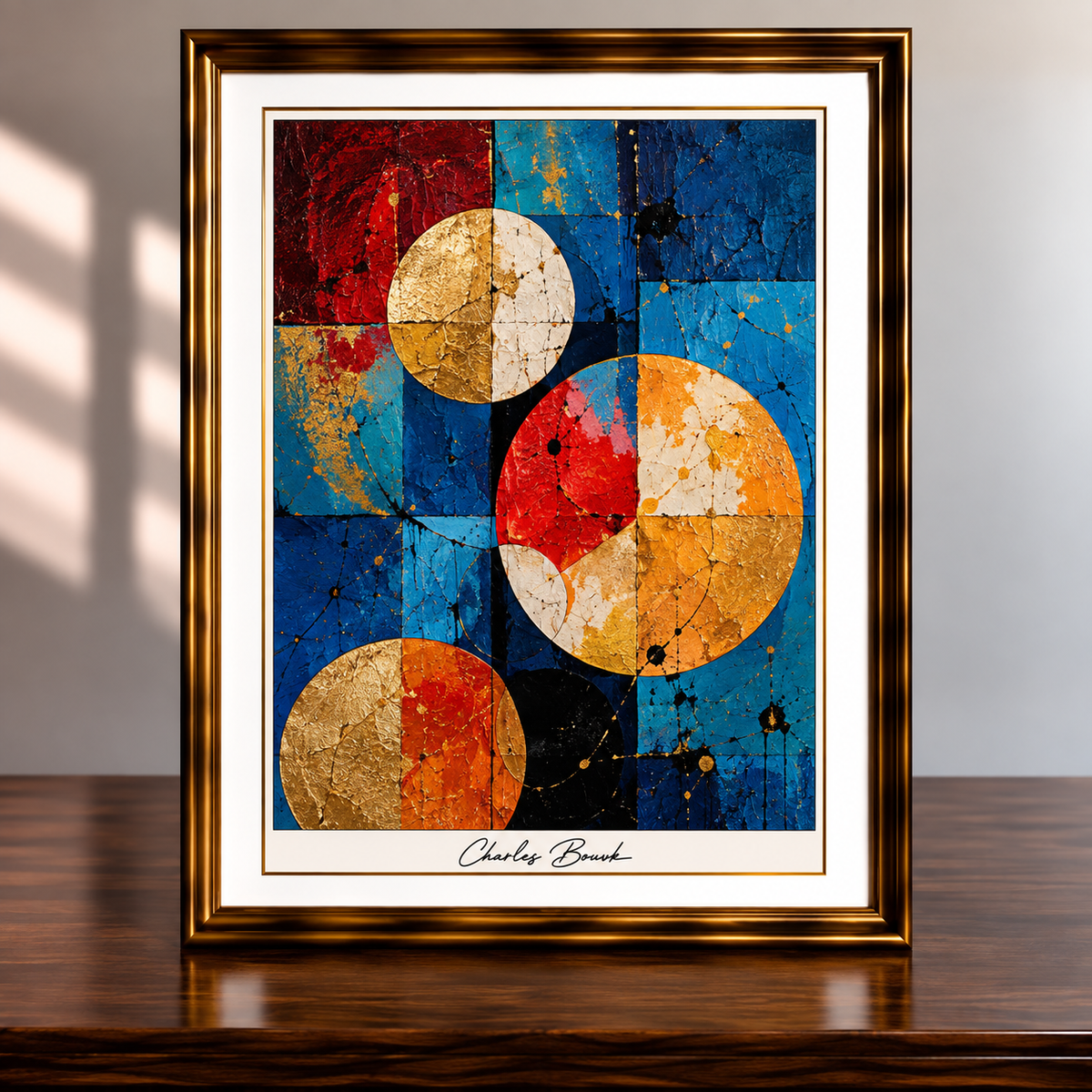 Gold-Framed Geometric Abstract Painting