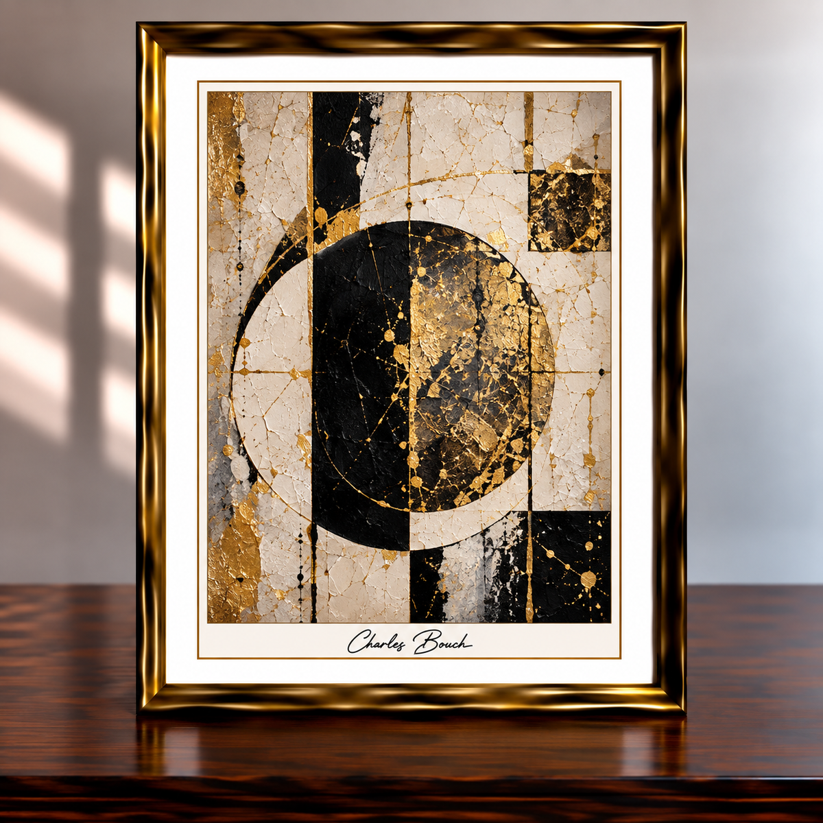 Gold-Framed Geometric Circle Abstract