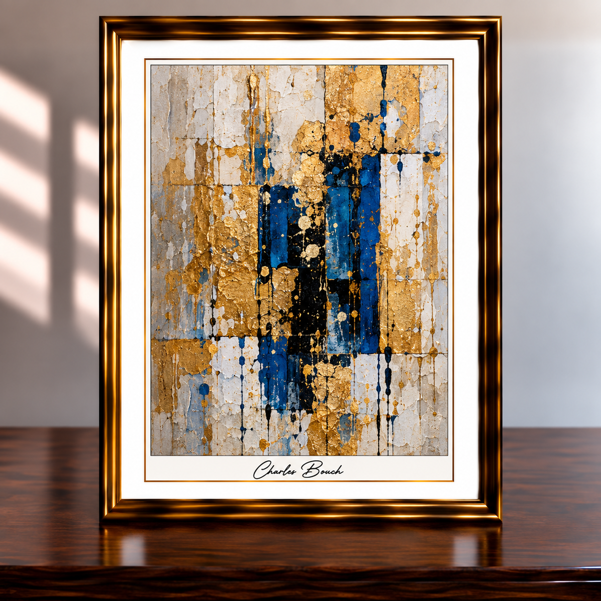 Gold and Blue Abstract Framed Artwork