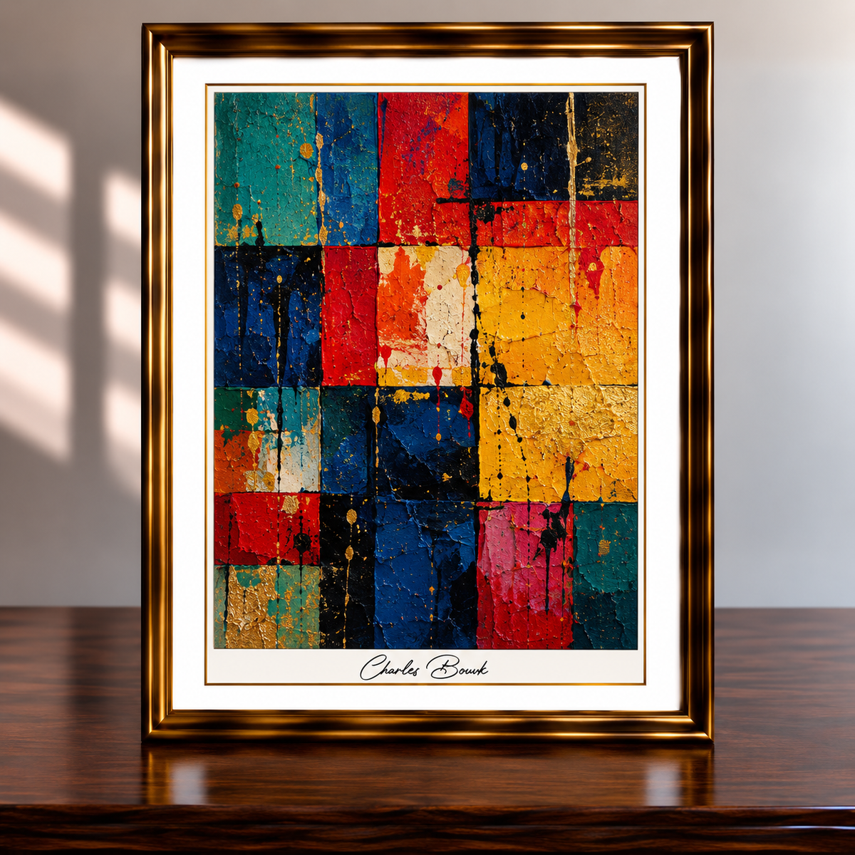 Textured Abstract Mosaic in Gold Frame