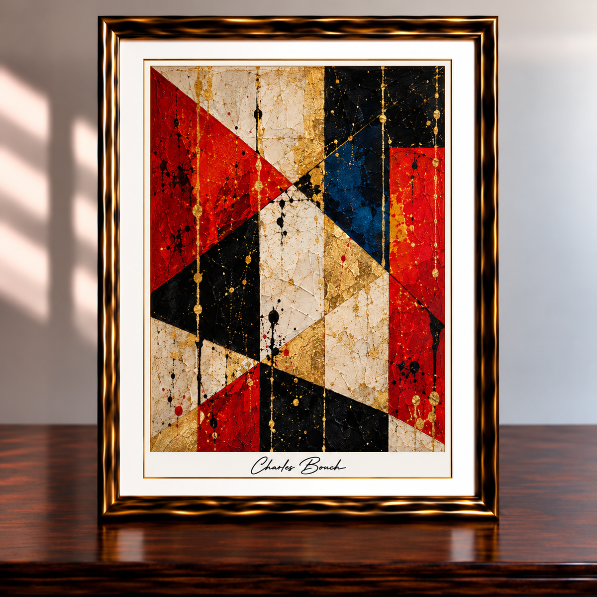 Textured Geometric Gold-Framed Abstract