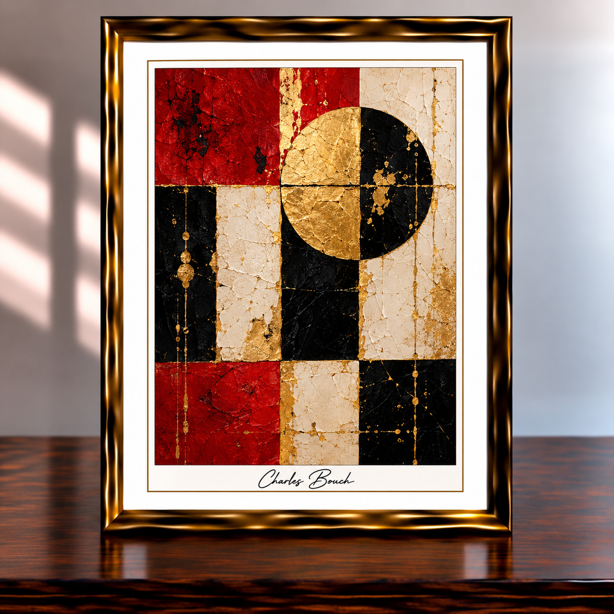 Textured Gold-Framed Geometric Abstract