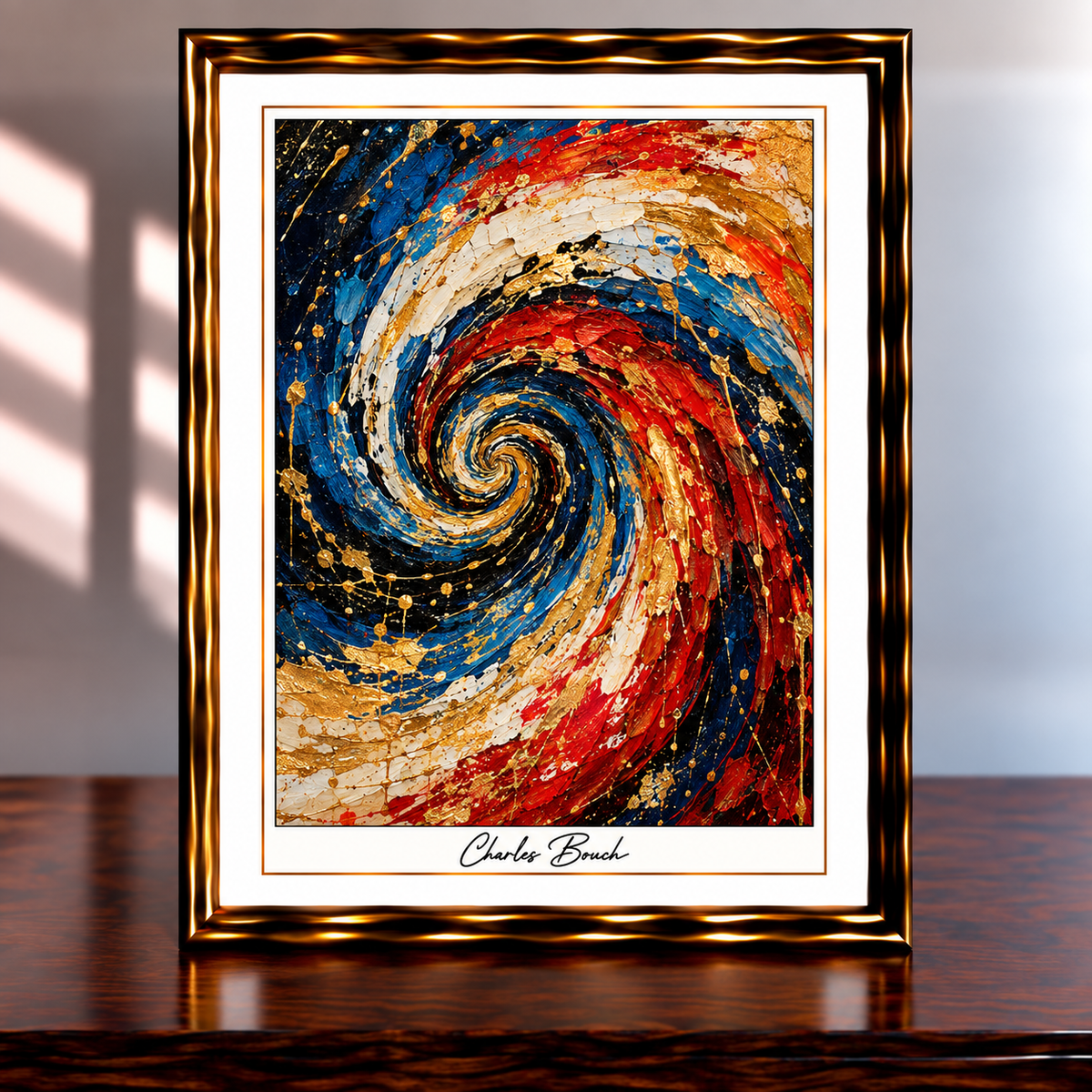 Vibrant Golden Spiral Abstract Painting